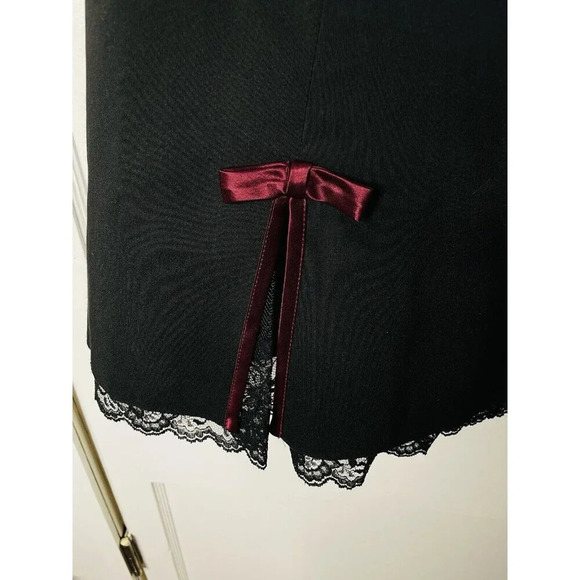 Vtg A Byer Dress 9 Short Formal Fairy Goth Bow Coquette Black Lace Ribbing Slit - Picture 3 of 15